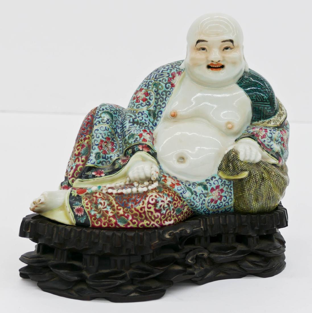 Chinese Famille Rose Reclining Buddha on Stand 8''x9''. (1 of 6)