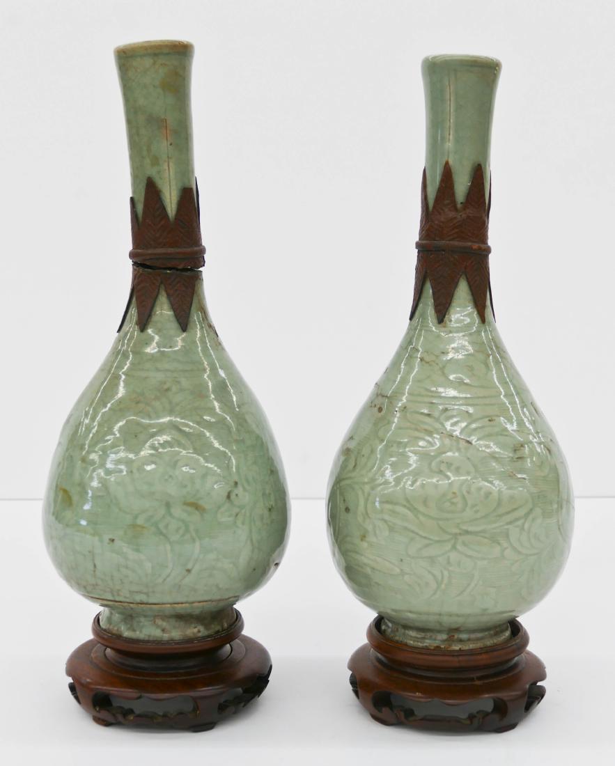 Pair Chinese Yuan Lonquan Celadon Pear Shaped Vases (1 of 3)