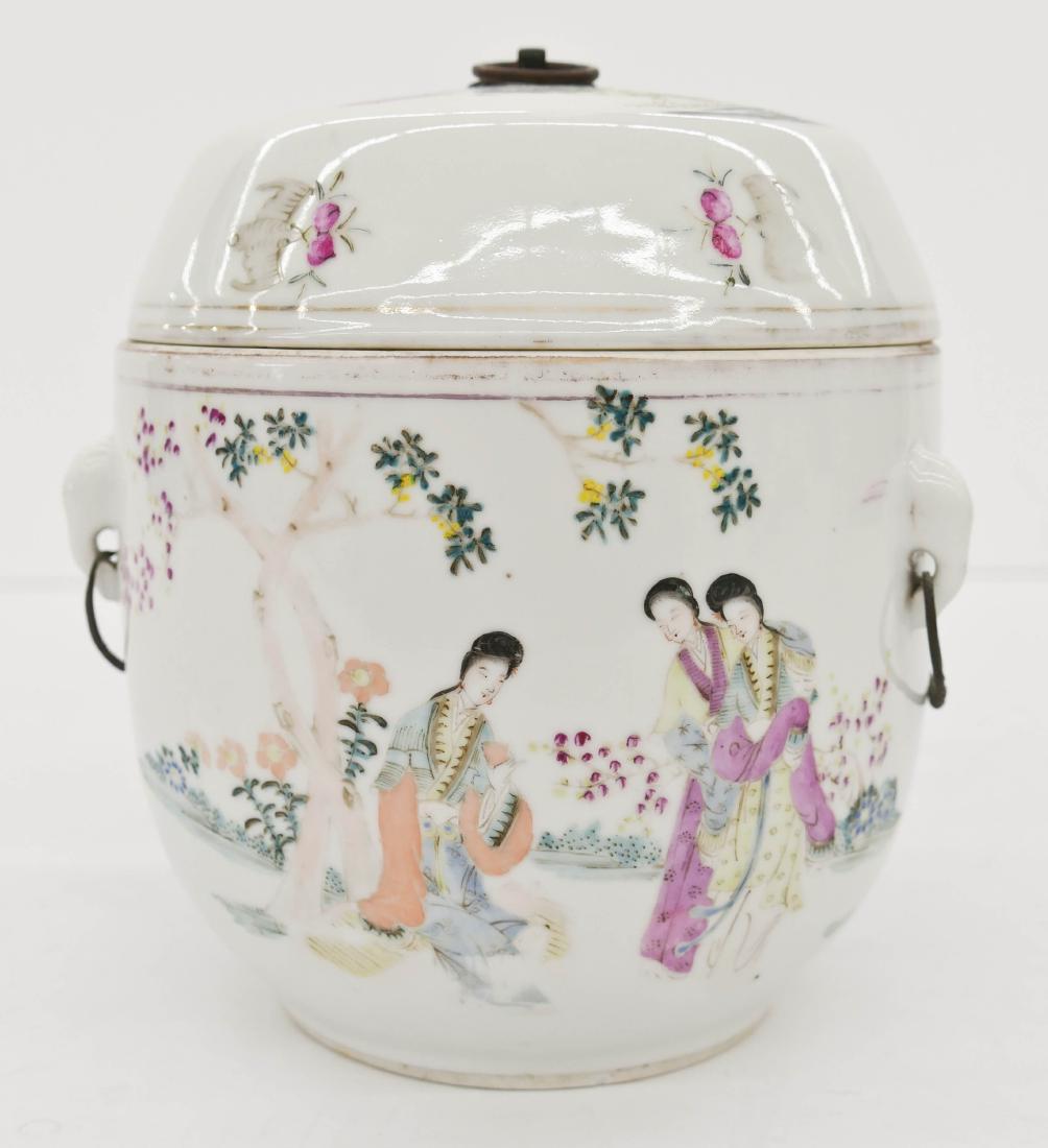 Chinese Porcelain Barrel Shaped Food Jar 7.5''x7''. (1 of 2)