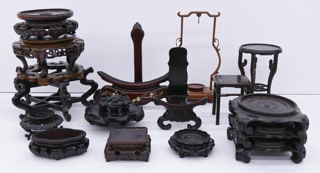 17pc Chinese Rosewood Display Stands. Includes vase (1 of 2)