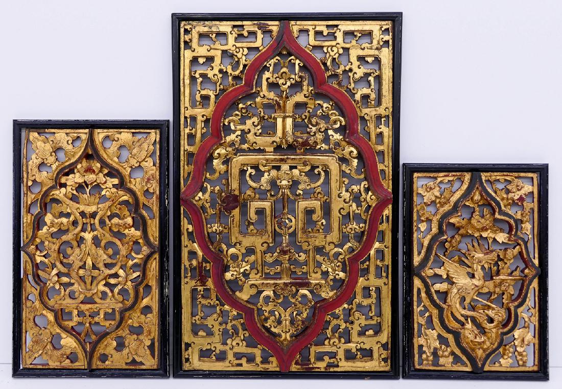 3pc Chinese Medallion Gilt Temple Panels. Includes (1 of 1)