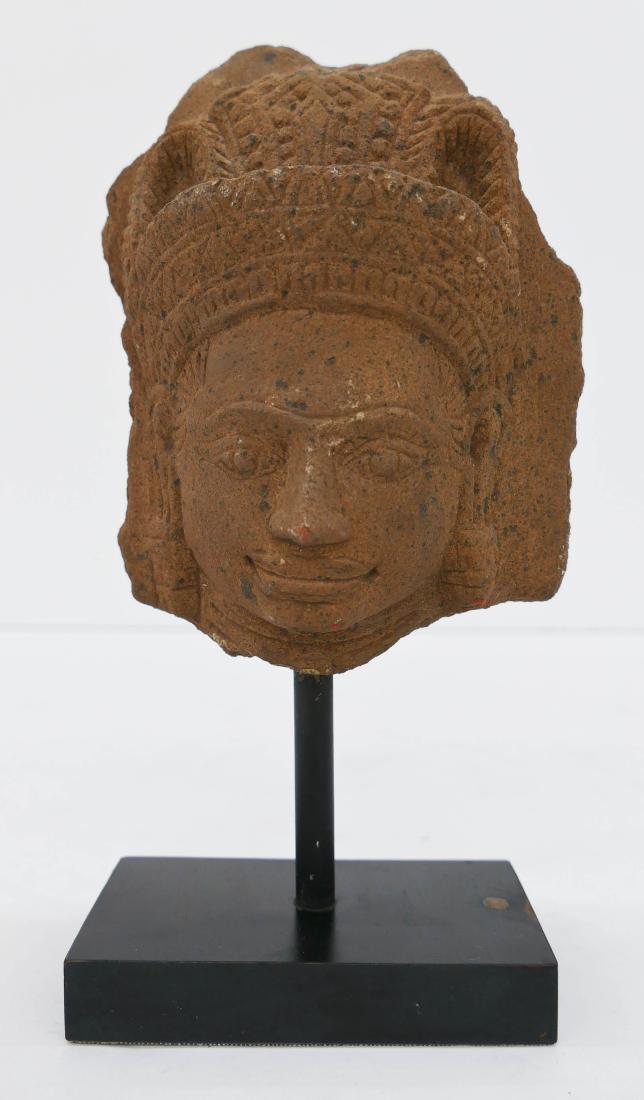 Khmer Stone Head Fragment on Stand 9''x4.5''. A relief (1 of 2)