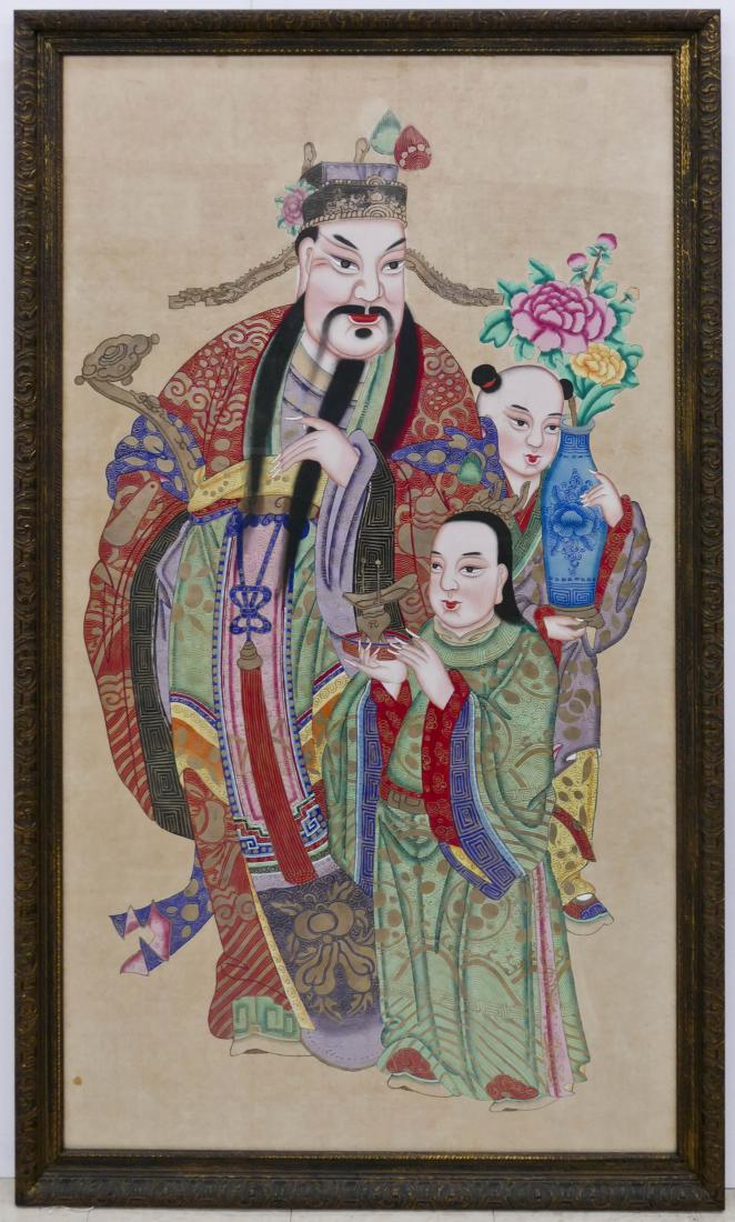 Large Chinese Lu Star God Polychrome Painting Framed (1 of 2)