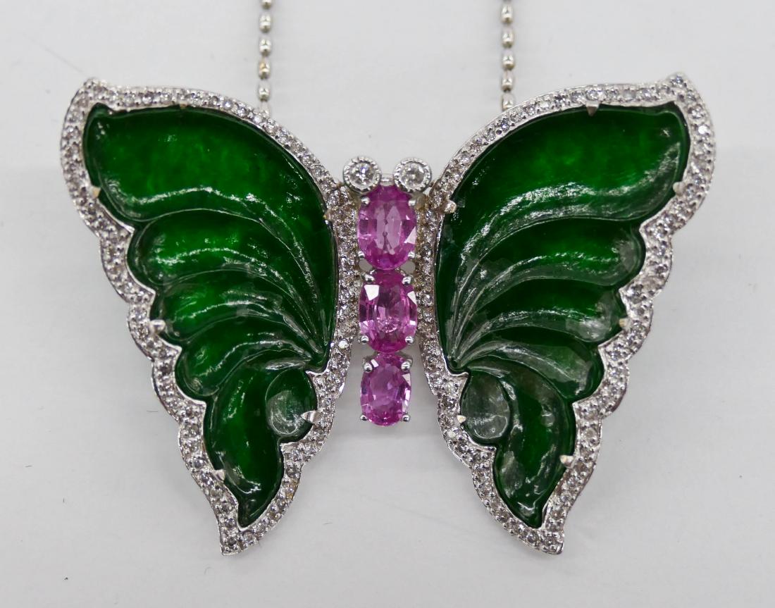 Chinese Jade & Diamond Butterfly 14k Pendant Brooch (1 of 3)
