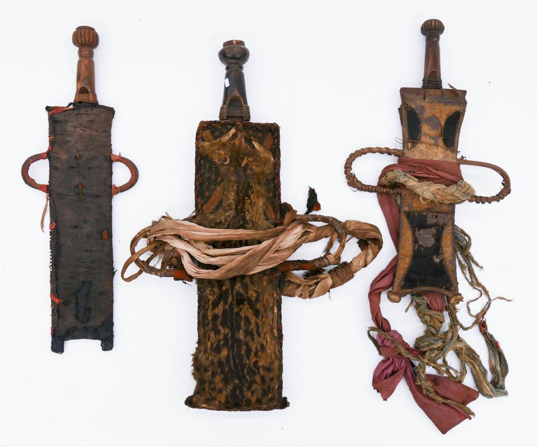 3pc Cameroon Bamileke Swords with Scabbards 22'' to (1 of 2)