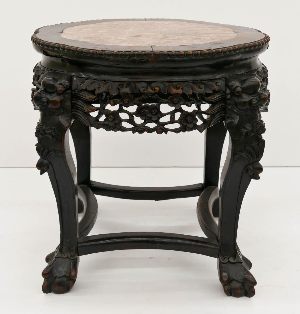 Chinese Rosewood Marble Top Plant Stand 18''x18''. (1 of 2)