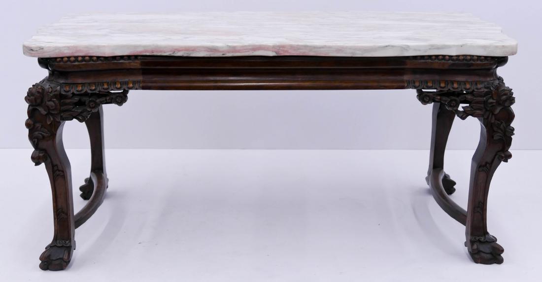 Chinese Rosewood Marble Top Bench 19''x39''x18''. (1 of 3)