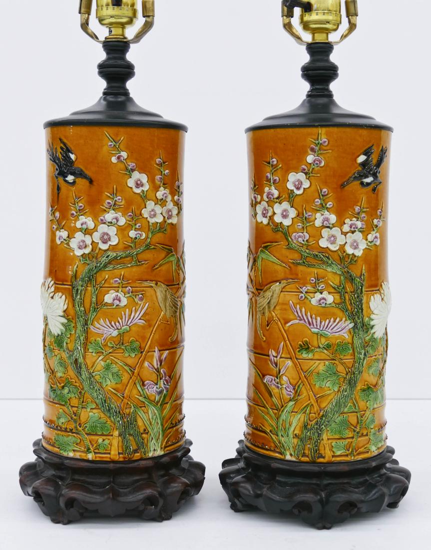 Pair Chinese Hat Stand Porcelain Table Lamps 28''x6'' (1 of 3)