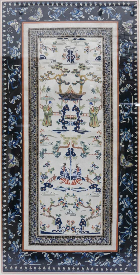 Chinese Forbidden Stitch Silk Sleeve Panels Framed (1 of 3)