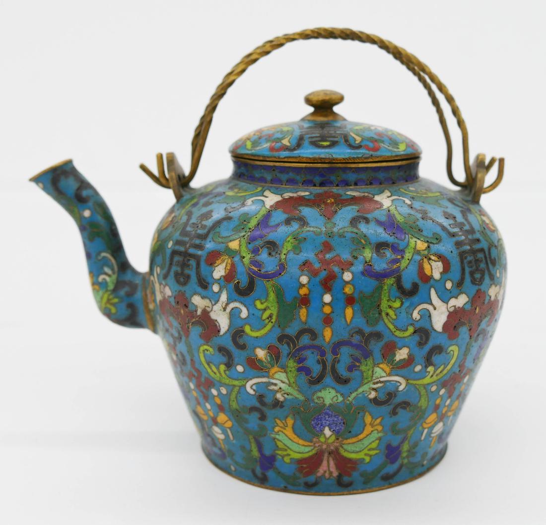 Chinese Shou Cloisonne Teapot 5''x6''. Unusual (1 of 3)