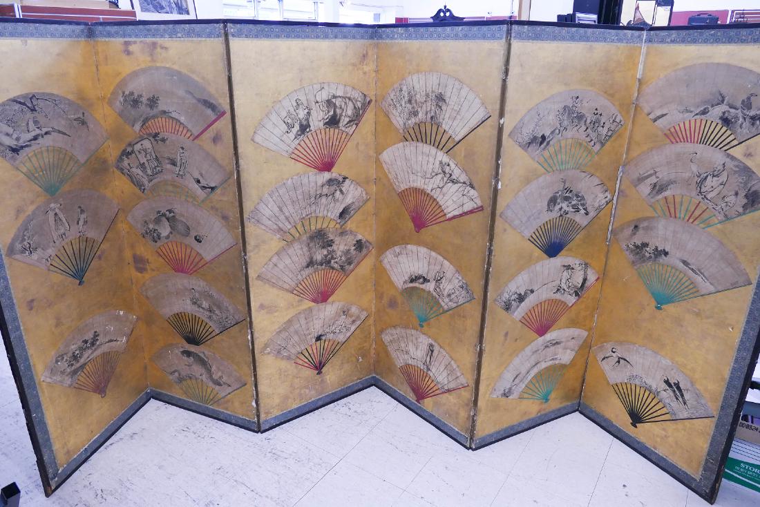 Early Japanese 6-Panel Fan Painting Room Screen (1 of 4)