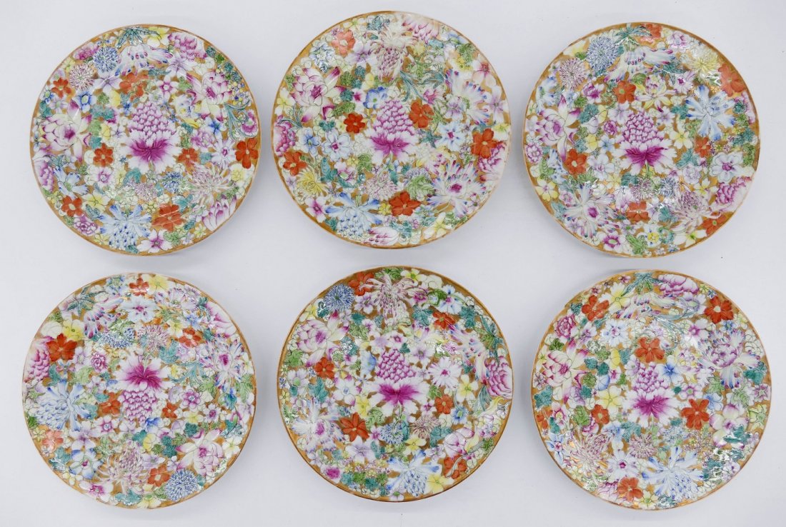 Set 6 Chinese Guangxu Millefleur Porcelain Plates 6.5" (1 of 4)