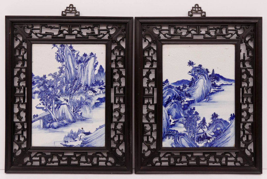 Pair Chinese Blue & White Porcelain Landscape Plaques i (1 of 7)