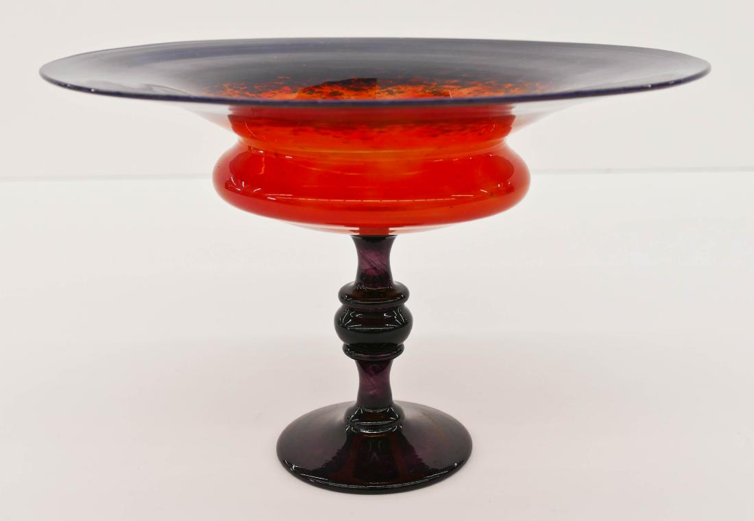 Schneider Cobalt & Orange Glass Compote 7''x10.5''. (1 of 3)