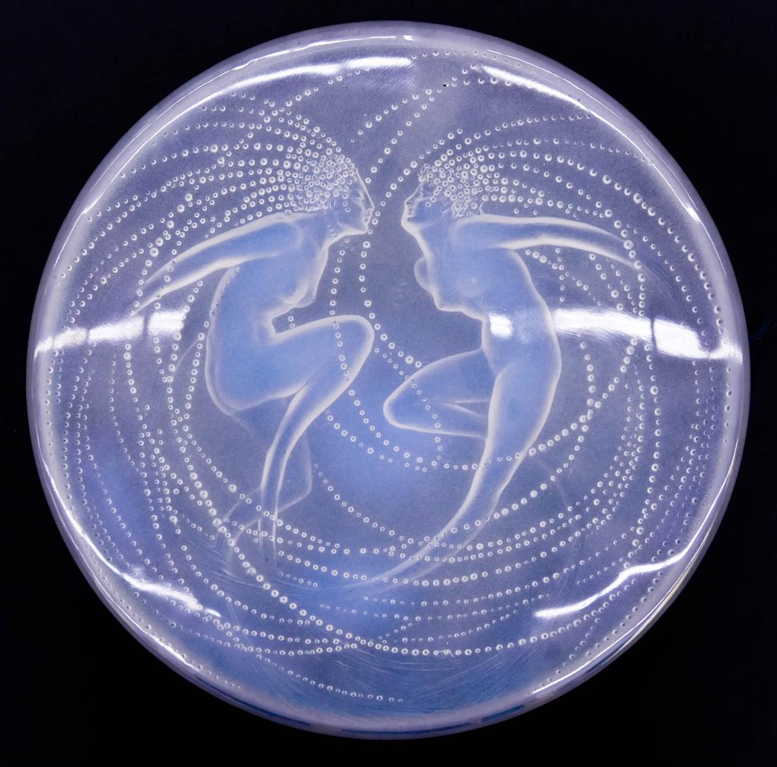 R. Lalique ''Deux Sirenes'' Opalescent Glass Cover and (1 of 4)