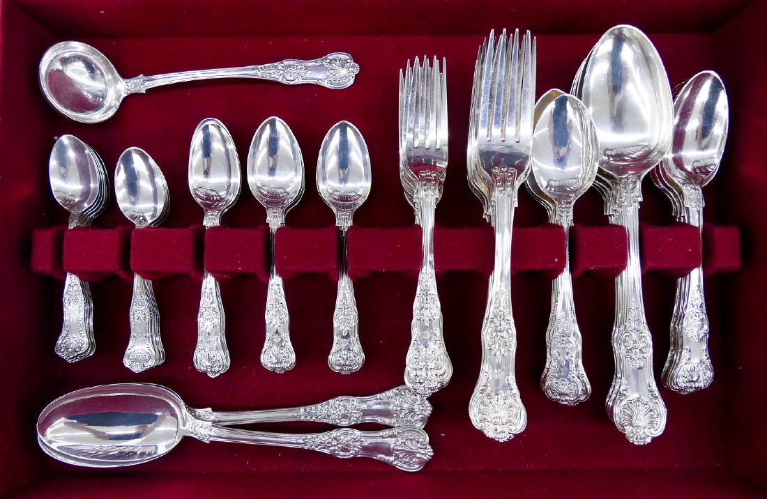 60pc Queens Pattern Heavy Sterling Flatware. A mixed (1 of 6)