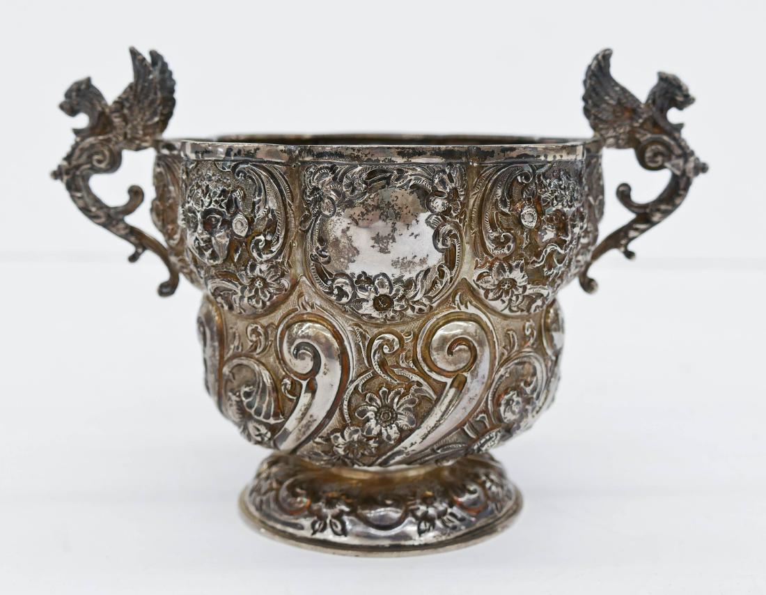 Ornate Victorian Repousse English Silver Loving Cup (1 of 3)