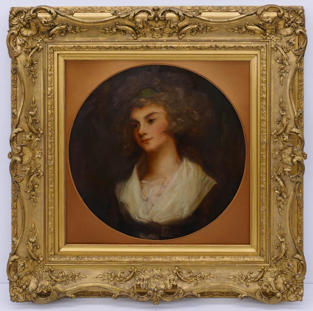 Antique French Female Portrait Oil on Canvas 25''x25'' (1 of 4)