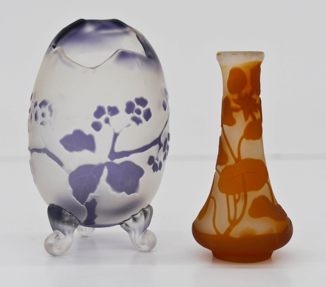 2pc Galle & Fritz Heckert Cameo Glass Miniature Vases. (1 of 3)