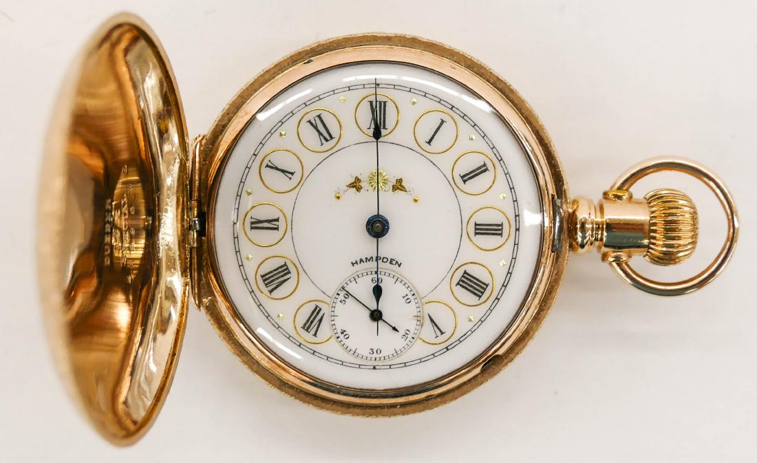 14k Hampden Model 3 Hunting Case Pocket Watch Size 6s. (1 of 4)