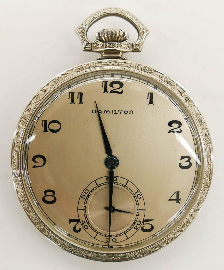 14k Hamilton Model 1 White Gold Pocket Watch Size 10s. (1 of 3)