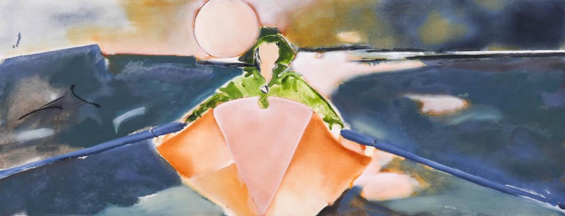 William Slater (1939-2007 Washington) ''Butter Moon: William Slater (1939-2007 Washington) ''Butter Moon Dream'' 2005 Oil on Canvas 19''x50''. A contemporary scene of a man in rowboat. Signed l.r. and titled on verso. Excellent condition.