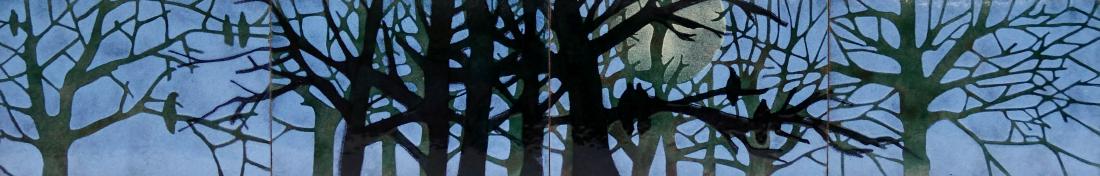 Mid Century Birds in Forest Enameled Copper Plaque (1 of 3)