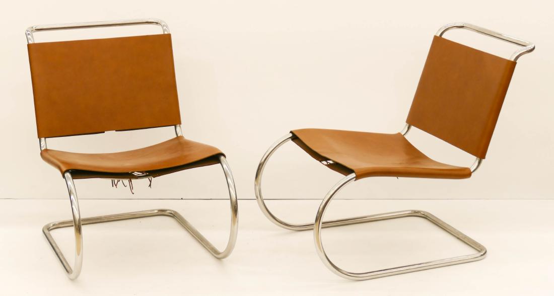 Pair Knoll MR Brown Leather Chairs 31.5''x19''x26'' (1 of 2)