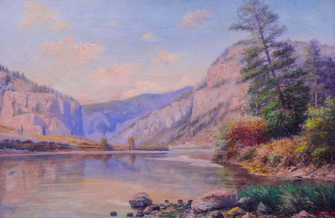 Ralph DeCamp (1858-1936 Montana) River Landscape Oil on (1 of 4)