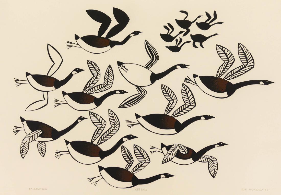 Rie Munoz (1921-2015 Alaska) ''Migration'' 1977 (1 of 2)