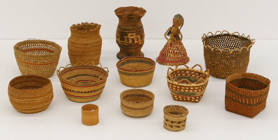 13pc Northwest Coast Indian Baskets & Doll. Sizes range (1 of 3)