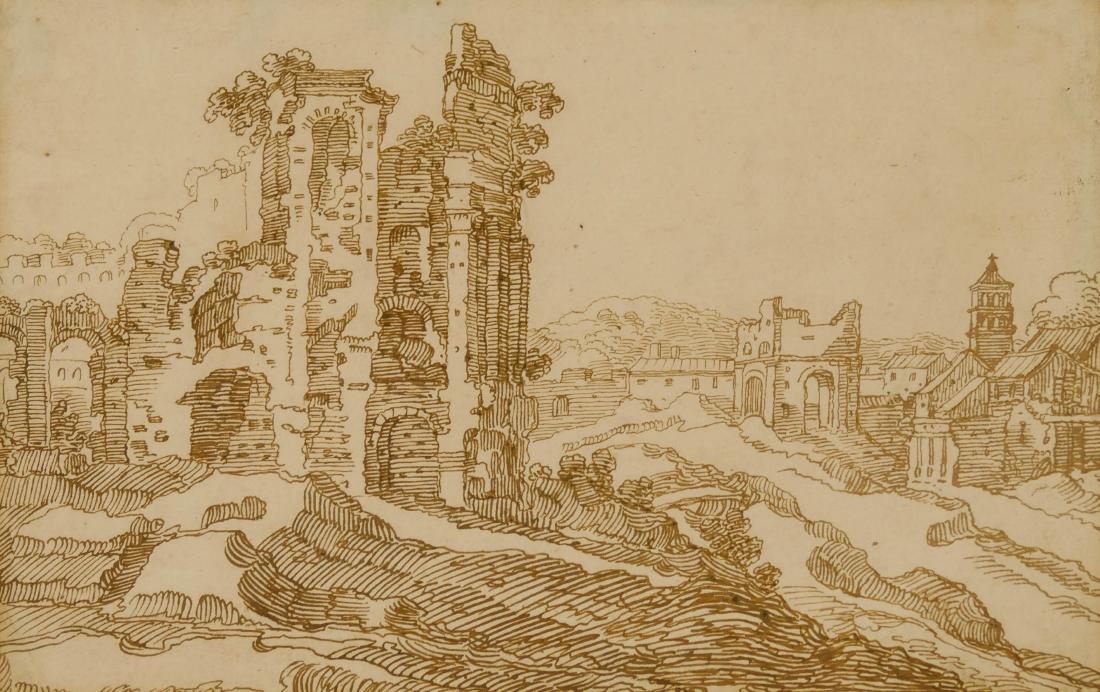 Flemish 17th Century Drawing of Ruins Ink on Paper (1 of 2)
