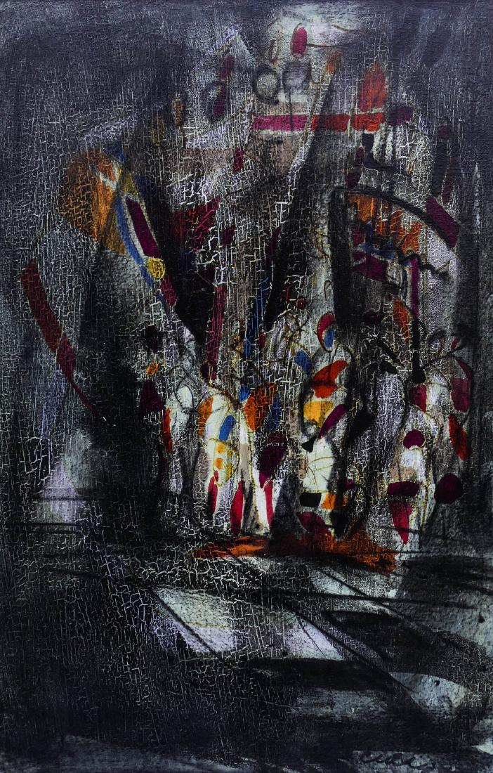 Pascal Cucaro (1915-2004 California) Untitled Abstract: Pascal Cucaro (1915-2004 California) Untitled Abstract Oil on Canvas 36''x24'' Image. Signed l.r. with Cory Art Gallery, Paris stamp on verso. Framed 44.5''x32''. Excellent condition.