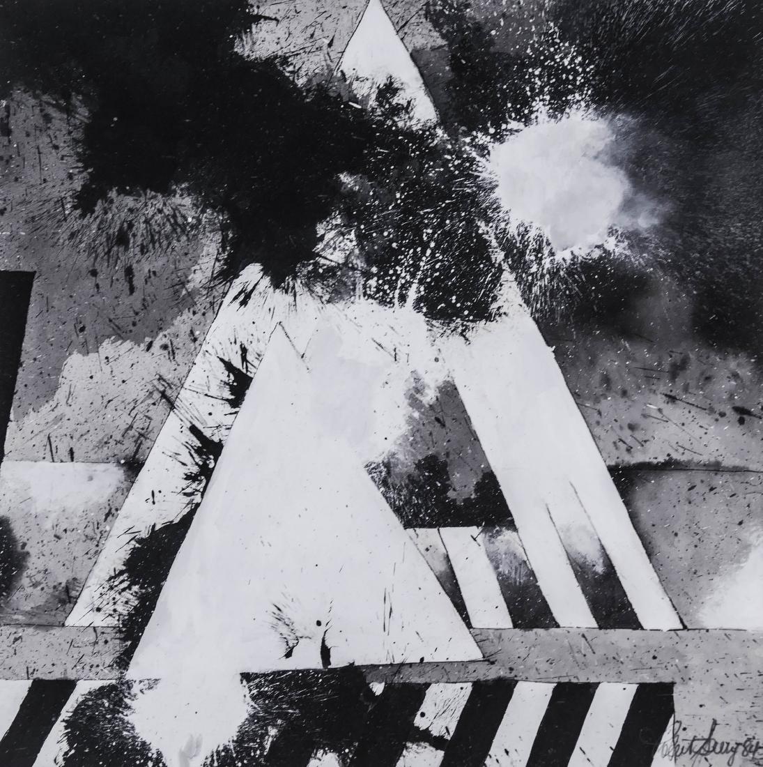 Robert Sperry (1927-1998 Washington) Untitled Mural: Robert Sperry (1927-1998 Washington) Untitled Mural Study 1984 Mixed Media on Paper 23''x23'' Sight. A scarce mural study that Sperry would translate into black and white crackle glazed ceramic slabs.