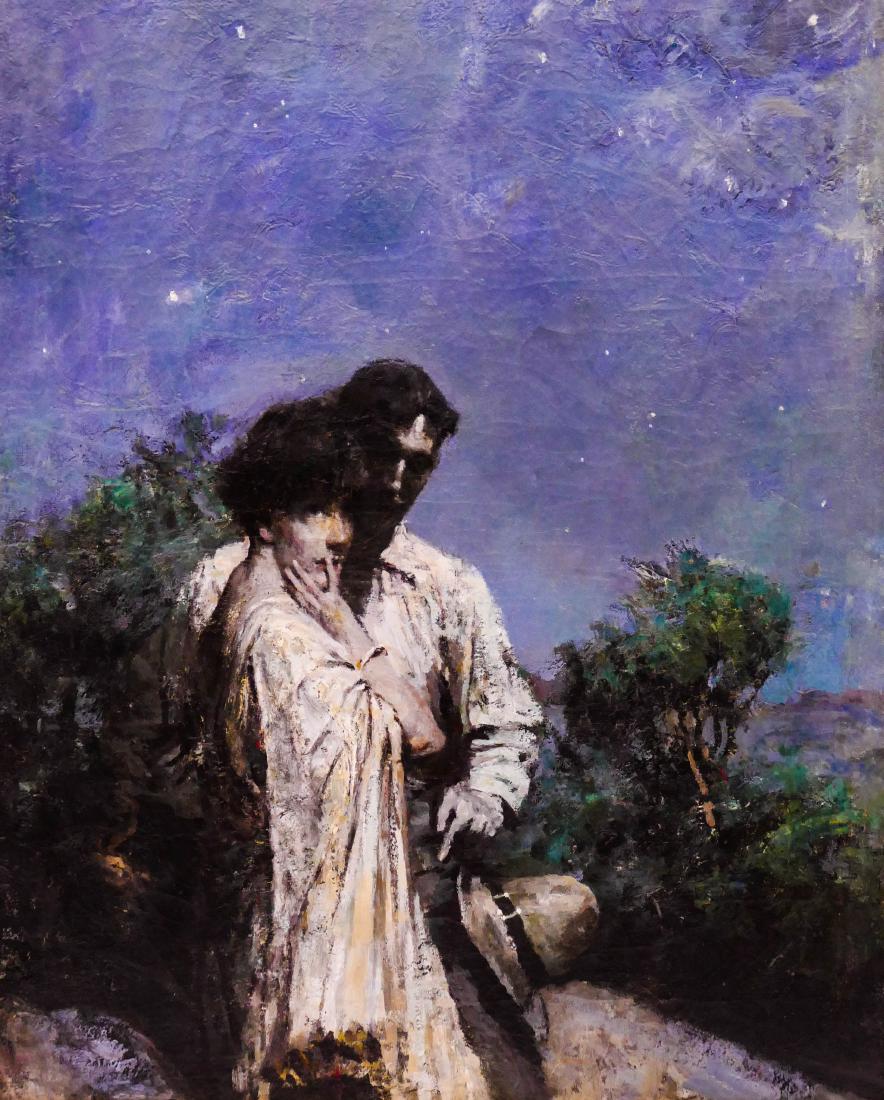 Harvey Thomas Dunn (1884-1952 American) ''The Stars: Harvey Thomas Dunn (1884-1952 American) ''The Stars Bent Low'' (The Bells of Saint Clemens #2) Oil on Canvas 38''x30'' Image. An impressive western art illustration painting that was the cover for Eug