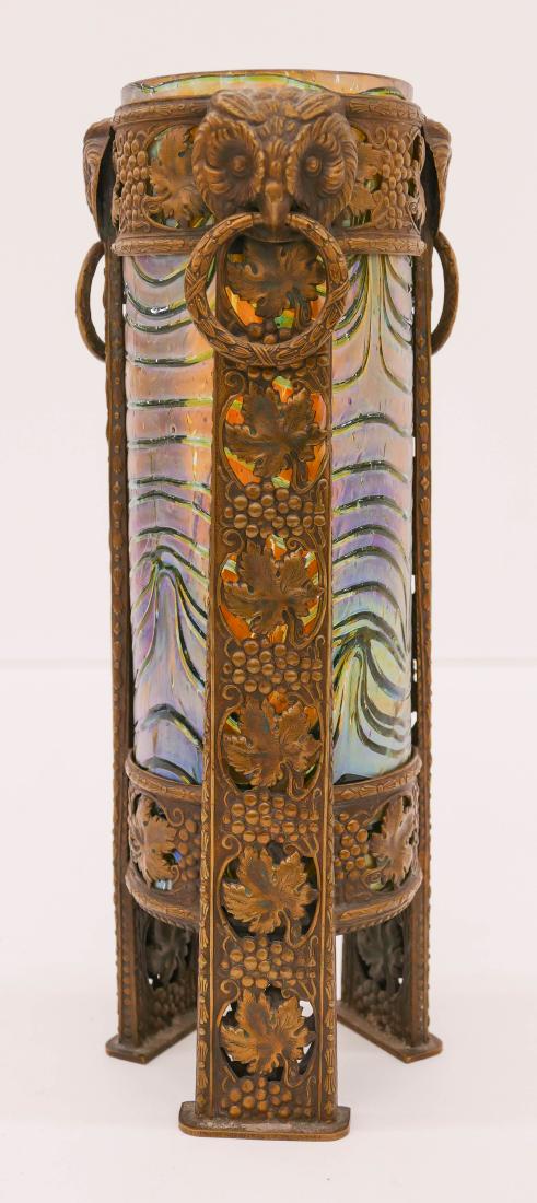 Bohemian Iridescent Glass Owl Bronze Mounted Cylinder (1 of 3)