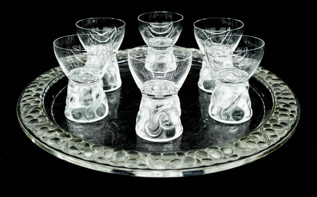 7pc R. Lalique ''Marienthal'' Glass Stems and Tray. (1 of 2)