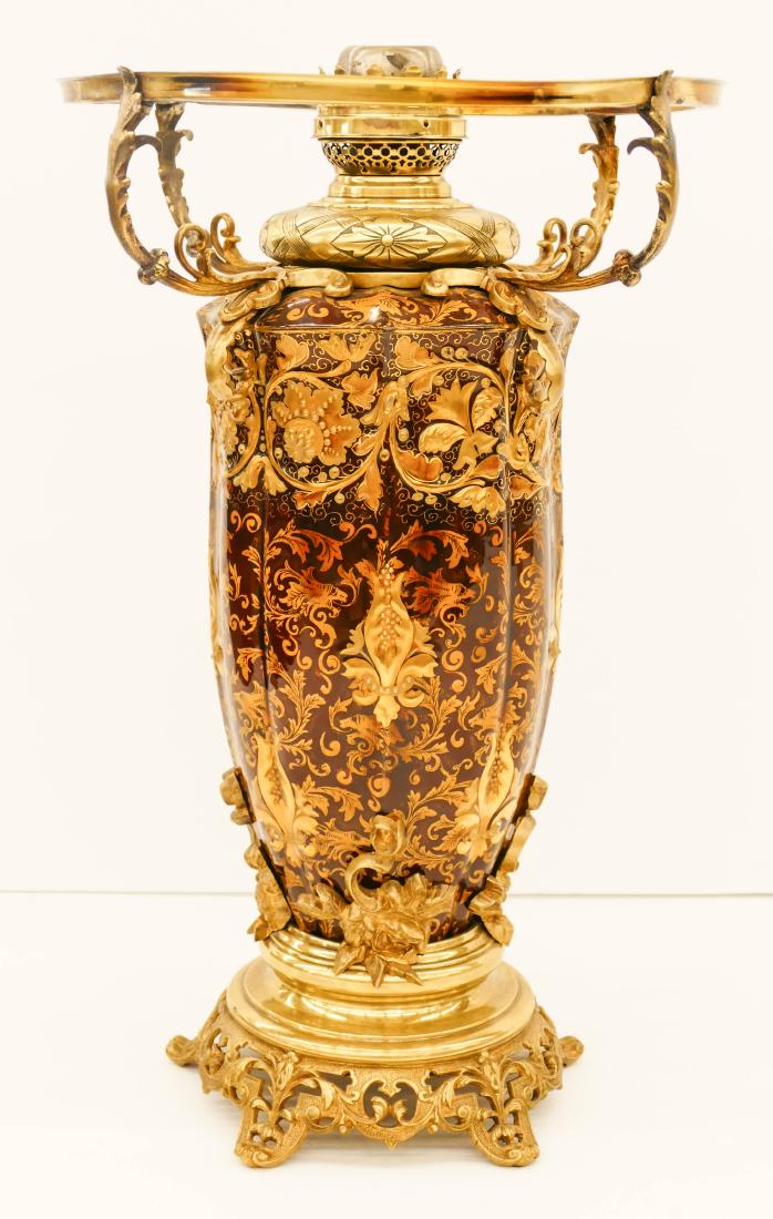 Antique French Gilt Majolica Bronze Mounted Table Lamp (1 of 2)