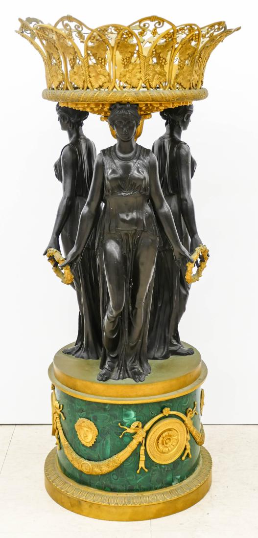 French Empire Style Gilt Bronze & Malachite Standing (1 of 4)