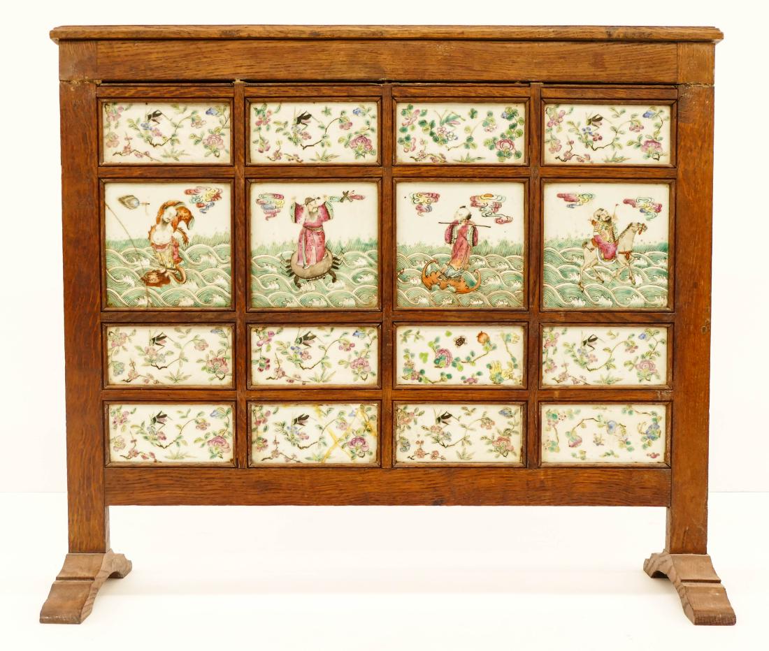 Chinese Qing Famille Rose Tile Screen 23''x26''. (1 of 3)