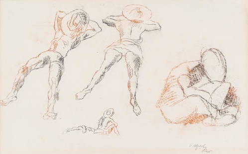 Zoltan Sepeshy (1898-1974 American) Three Hand & Figure: Zoltan Sepeshy (1898-1974 American) Three Hand & Figure Studies 1968 Mixed Media on Paper. Includes a colored pencil study of reclining figures 11''x17.5'' image, hand study ink and graphite