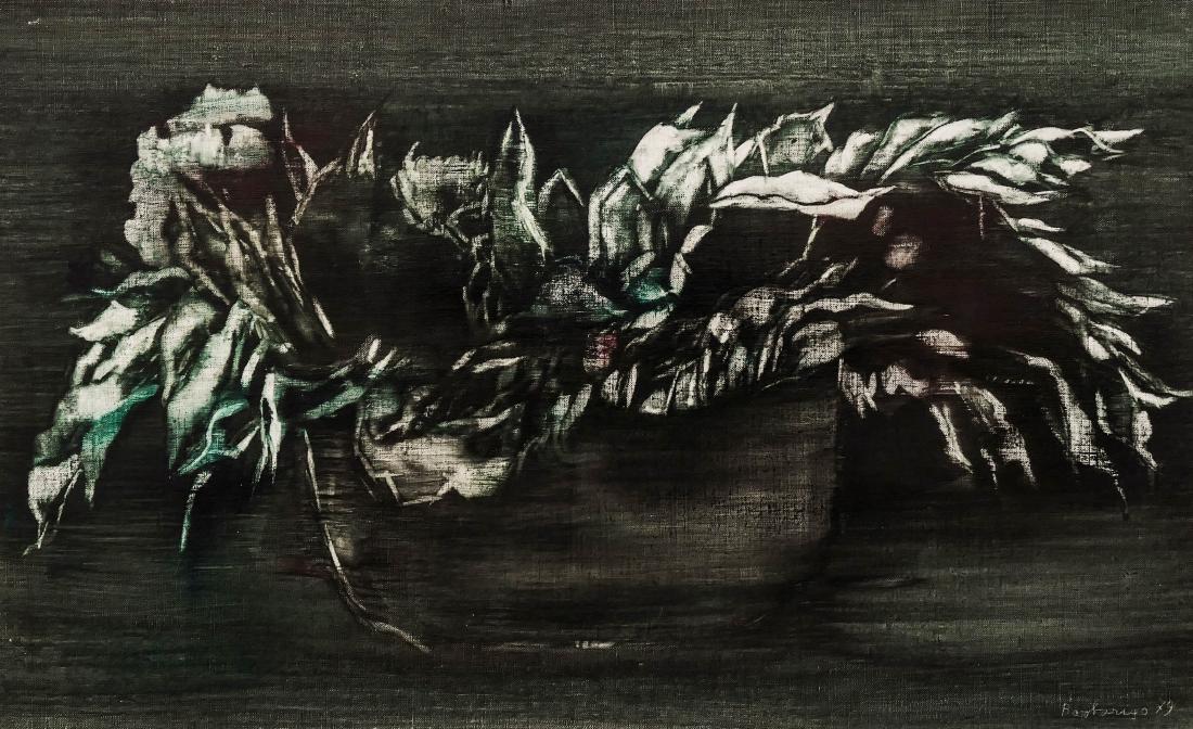 Ida Barbarigo (b.1923 Italian) Untitled Basket 1979 Oil: Ida Barbarigo (b.1923 Italian) Untitled Basket 1979 Oil on Canvas 15''x24'' Image. Signed and dated l.r. Denman Assoc. gallery framing 20''x29''. Excellent condition.