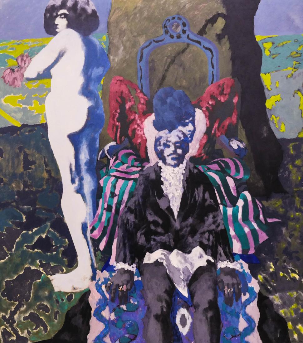 Jay Backstrand (b.1934 Oregon) ''The Precious One'': Jay Backstrand (b.1934 Oregon) ''The Precious One'' 1964 Oil on Canvas 54''x48'' Image. Impressive large figurative work influenced by fellow artist Robert Colescott. Signed l.r. with Fountain Gallery