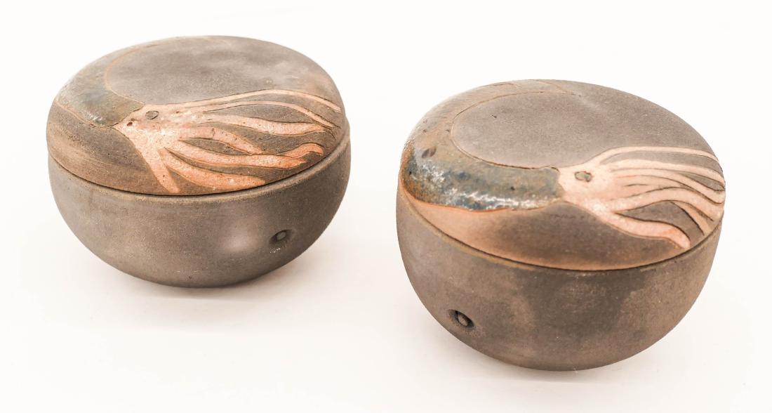 Frank Boyden (b.1942 Oregon) Two Squid Jars Raku (1 of 2)