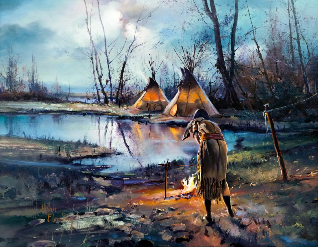 Hulan Fleming (b.1933 Washington) Indian Camp at Night (1 of 2)