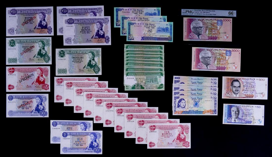 45pc Mauritius Banknotes & SPECIMENS UNC (1 of 5)