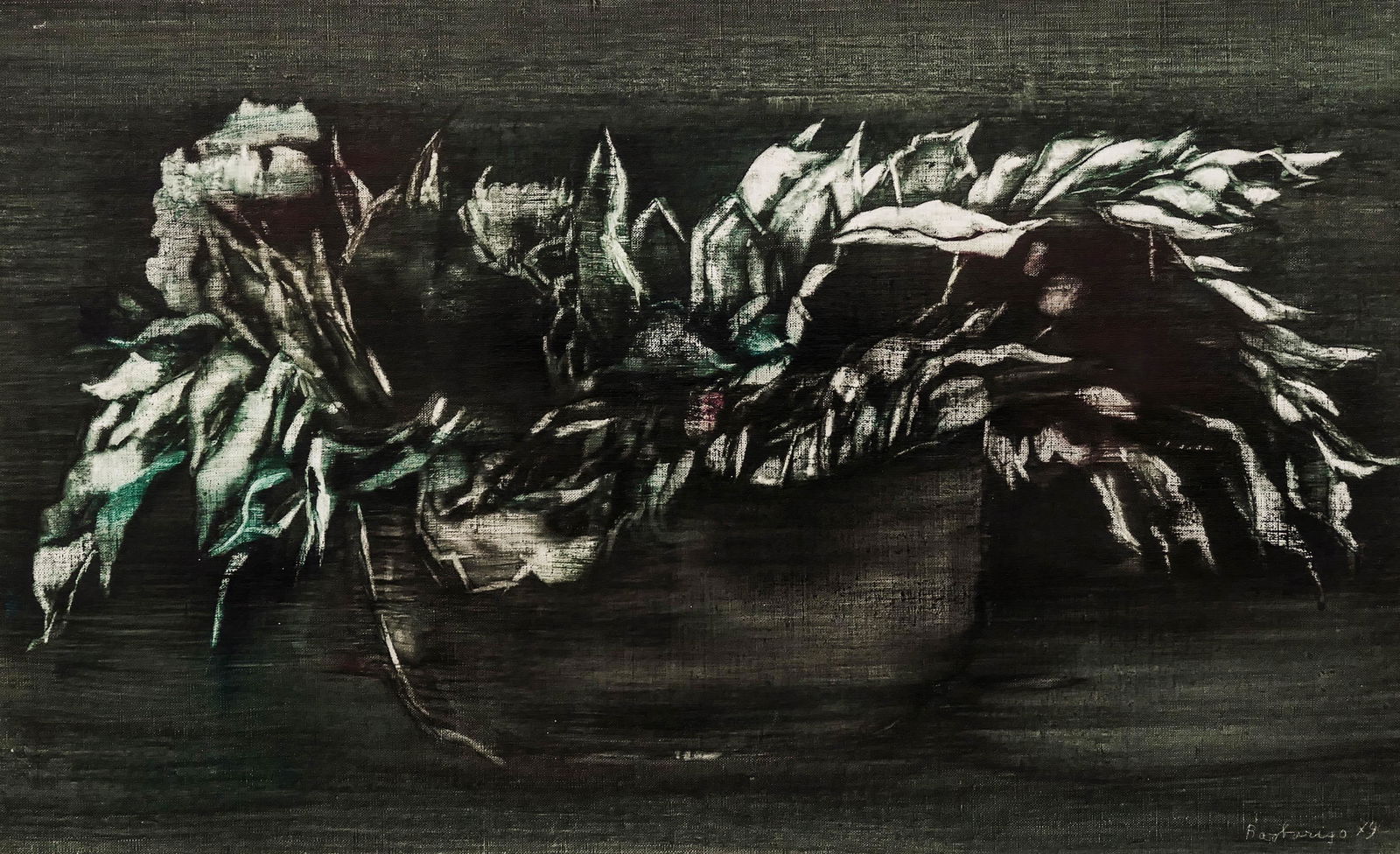 Ida Barbarigo (b.1923 Italian) Untitled Basket 1979 Oil: Ida Barbarigo (b.1923 Italian) Untitled Basket 1979 Oil on Canvas 15''x24'' Image. Signed and dated l.r. Denman Assoc. gallery framing 20''x29''. Excellent condition. (CO)