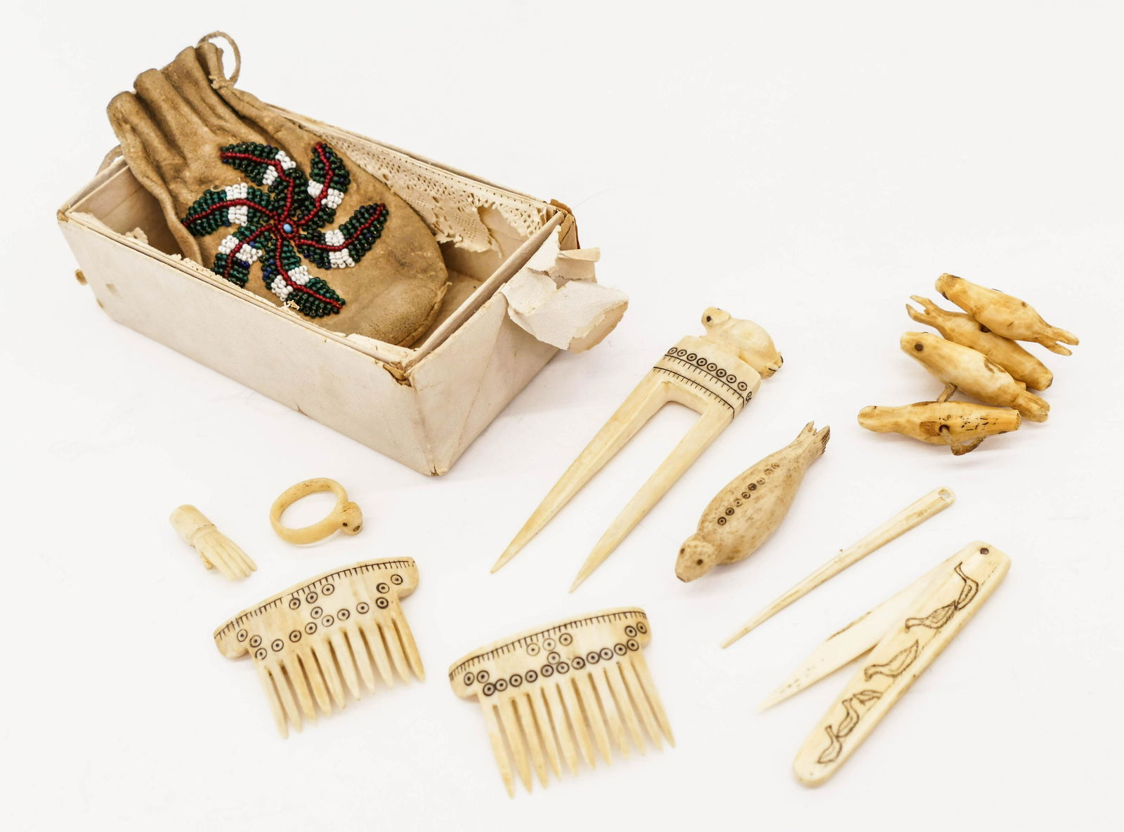 10pc Old Alaska Inuit Scrimshawed Native Implements. (1 of 2)