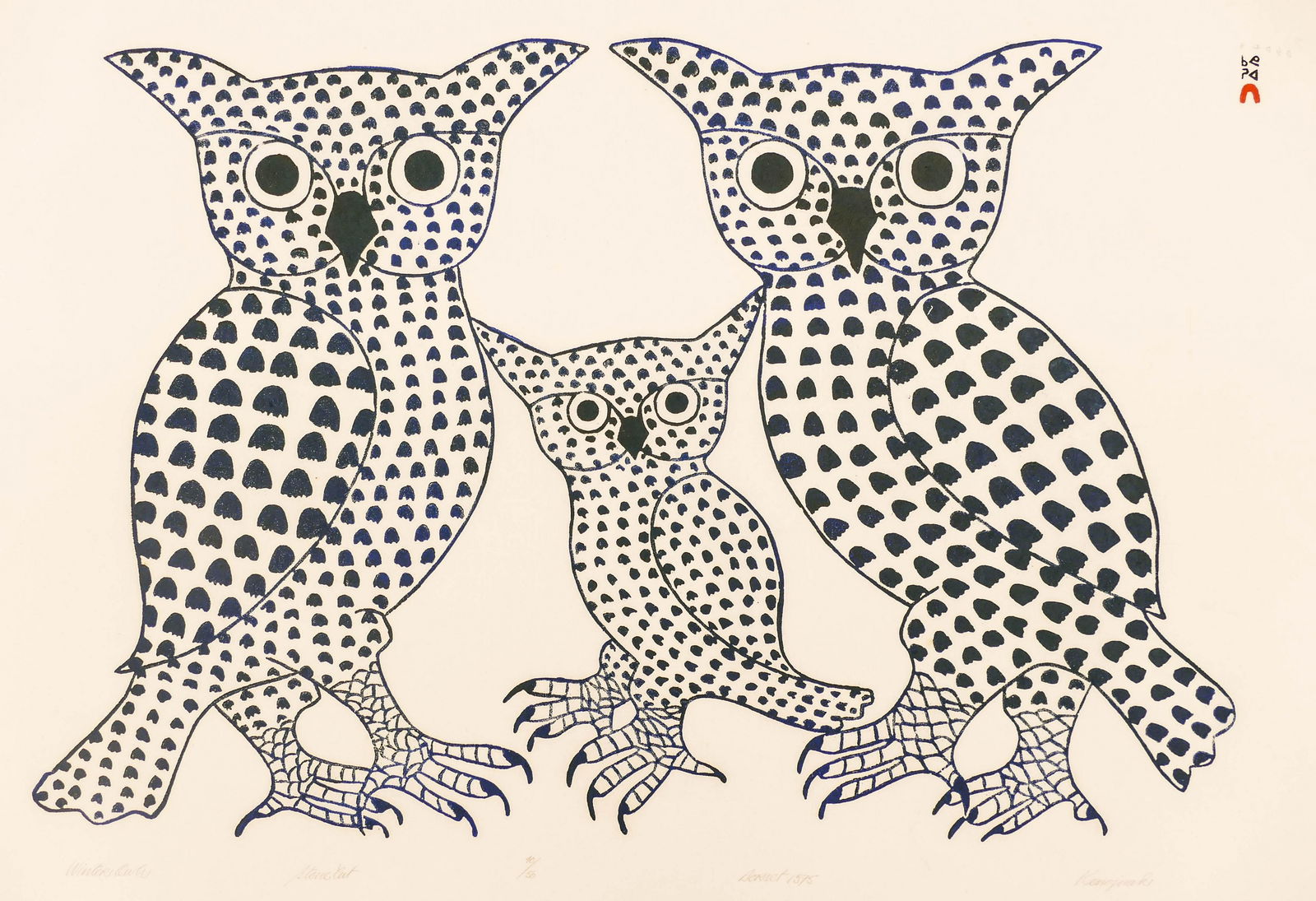 Kenojuak Ashevak (1927-2013 Inuit) ''Winter Owls'' 1975 (1 of 2)