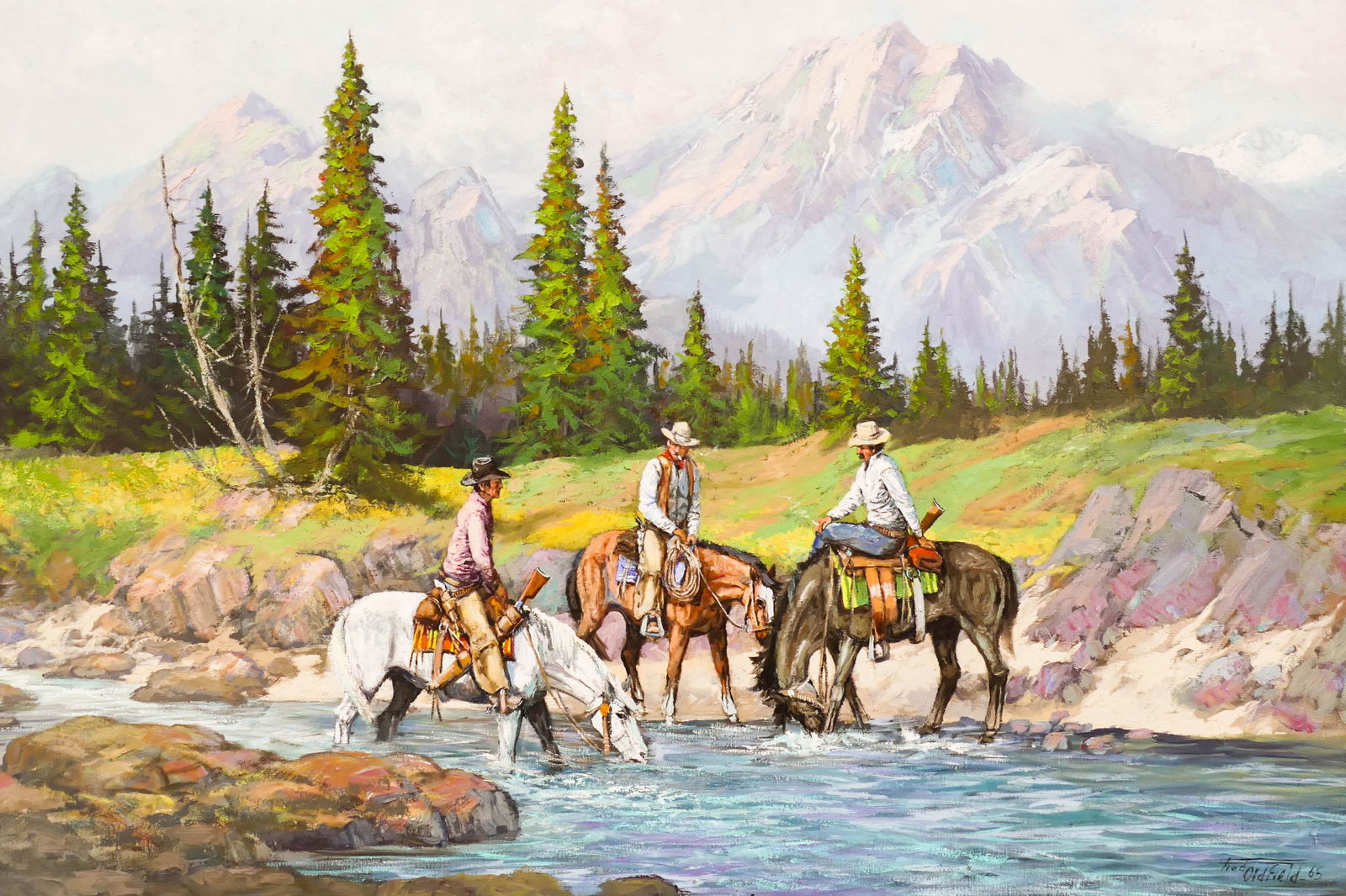 Fred Oldfield (1918-2017 Washington) Cowboys Wading a (1 of 2)